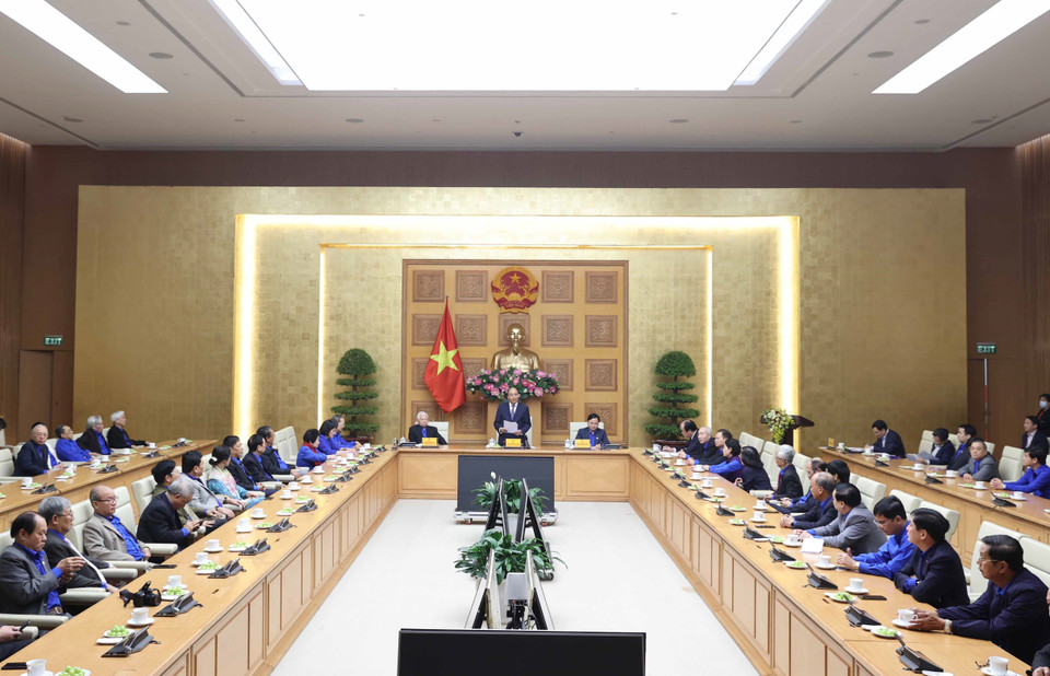  Thủ tướng Nguyễn Xuân Phúc phát biểu tại buổi gặp mặt. (Ảnh: Thống Nhất/TTXVN)