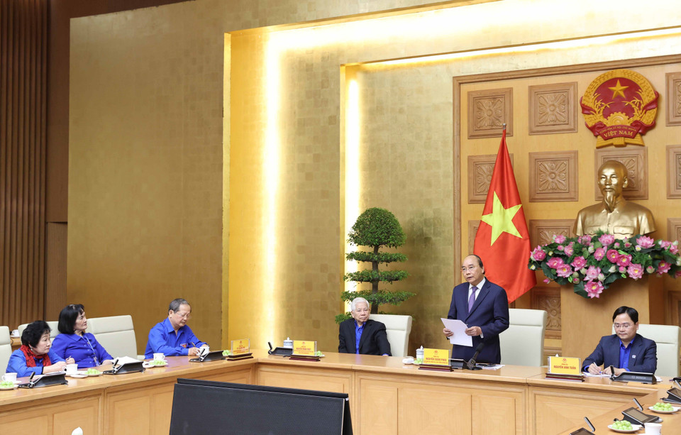  Thủ tướng Nguyễn Xuân Phúc phát biểu tại buổi gặp mặt. (Ảnh: Thống Nhất/TTXVN)