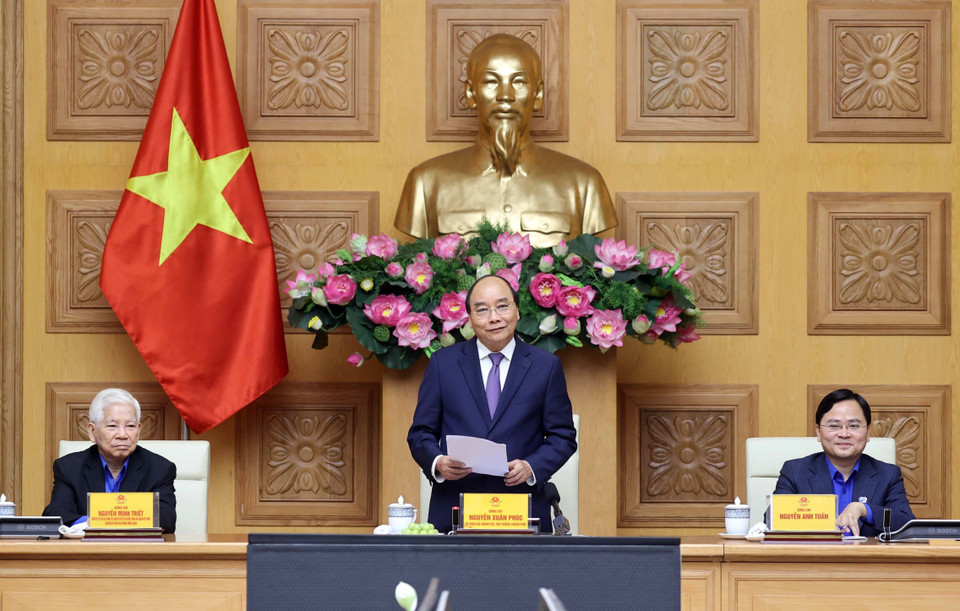  Thủ tướng Nguyễn Xuân Phúc phát biểu tại buổi gặp mặt. (Ảnh: Thống Nhất/TTXVN)