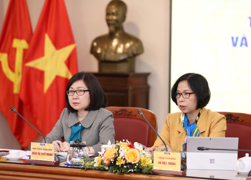 Bí thư Đảng ủy, Tổng Giám đốc TTXVN Vũ Việt Trang phát biểu. (Ảnh: Hoàng Hiếu/TTXVN)