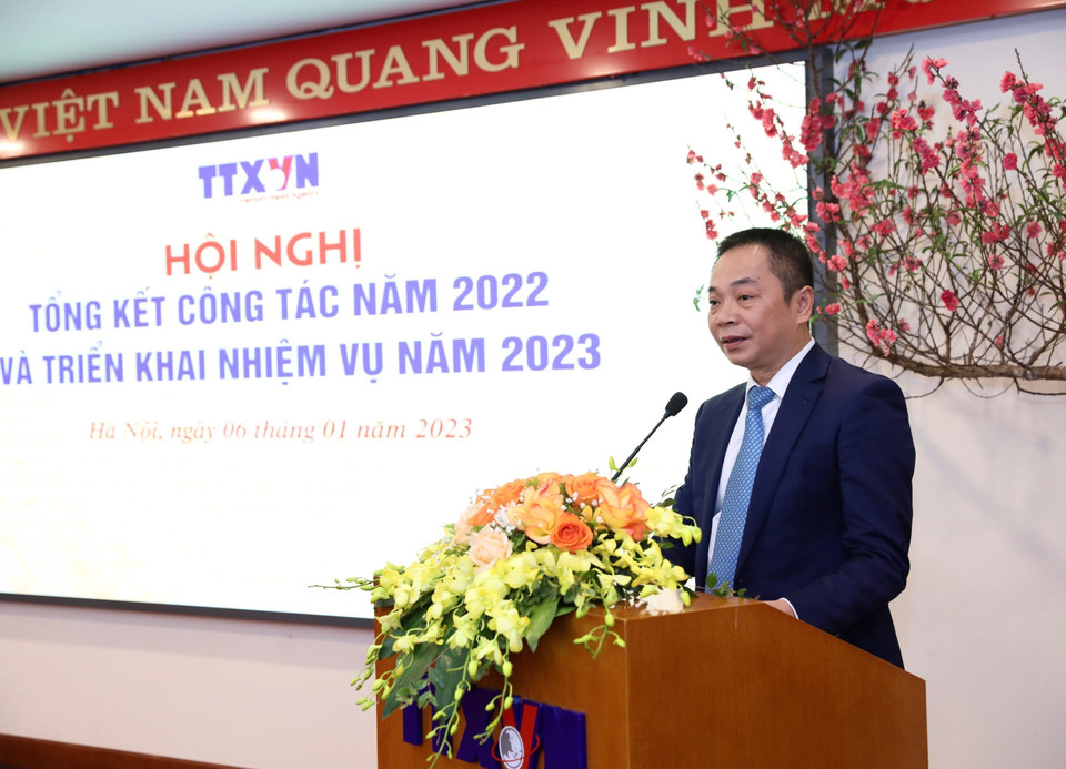 Chánh Văn phòng TTXVN Ngô Thanh Sơn phát biểu. (Ảnh: Hoàng Hiếu/TTXVN)