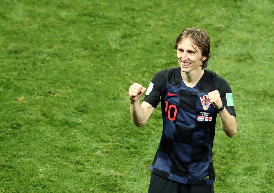 Tiền vệ Luka Modric của Croatia mừng chiến thắng trước đội tuyển Anh trong trận đấu tại vòng Bán kết World Cup 2018 diễn ra ở Moskva, Nga, ngày 11/7. (Ảnh: THX/TTXVN)