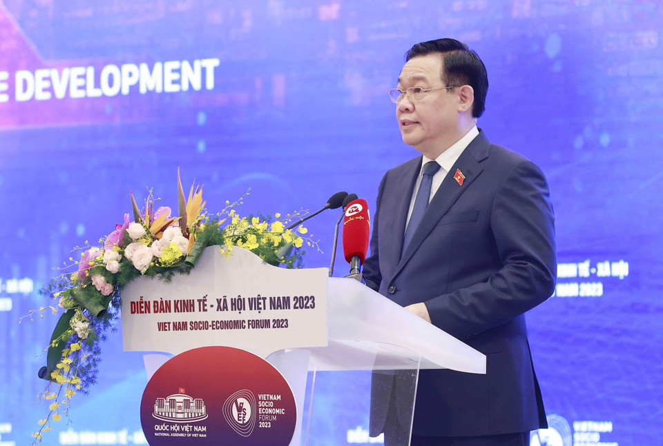 Diễn đàn Kinh tế-Xã hội Việt Nam năm 2023 với chủ đề Tăng cường năng lực nội sinh, kiến tạo động lực cho tăng trưởng và phát triển bền vững. (Ảnh: Doãn Tấn/TTXVN)