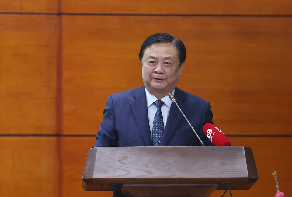 Bộ trưởng Bộ Nông nghiệp và Phát triển Nông thôn Lê Minh Hoan báo cáo tổng kết công tác năm 2022 và triển khai nhiệm vụ năm 2023. (Ảnh: Dương Giang/TTXVN) 