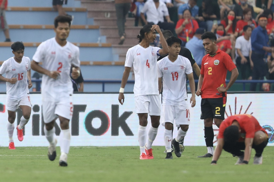 Kết thúc trận đấu U23 Myanmar giành chiến thắng với tỷ số 3-2. (Ảnh: Minh Quyết/TTXVN)
