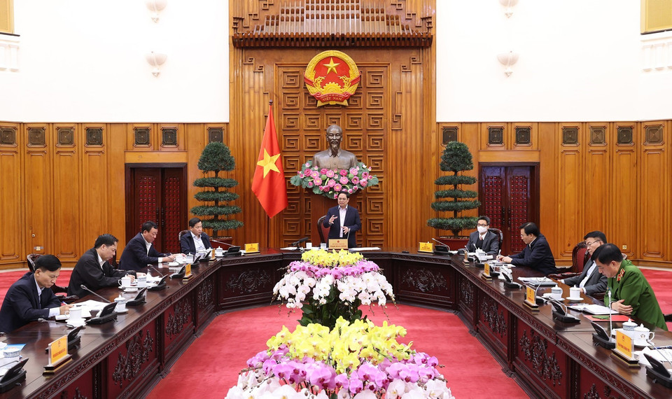 Thủ tướng Phạm Minh Chính chủ trì cuộc họp về công tác phòng, chống tham nhũng trong khối Chính phủ. (Ảnh: Dương Giang/TTXVN)