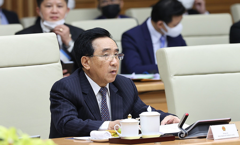 Thủ tướng Lào Phankham Viphavanh phát biểu tại kỳ họp. (Ảnh: Dương Giang/TTXVN)