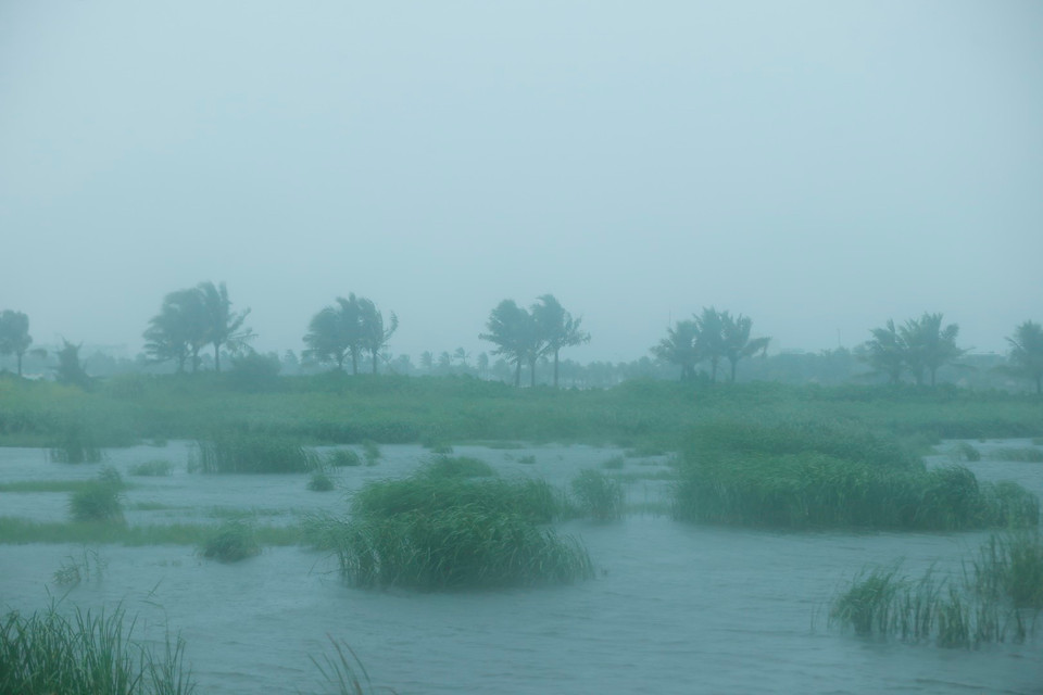 Gió mạnh tăng dần tại bờ biển Đồ Sơn ở vào khoảng cấp 7 (lúc 9 giờ). (Ảnh: Minh Quyết/TTXVN)