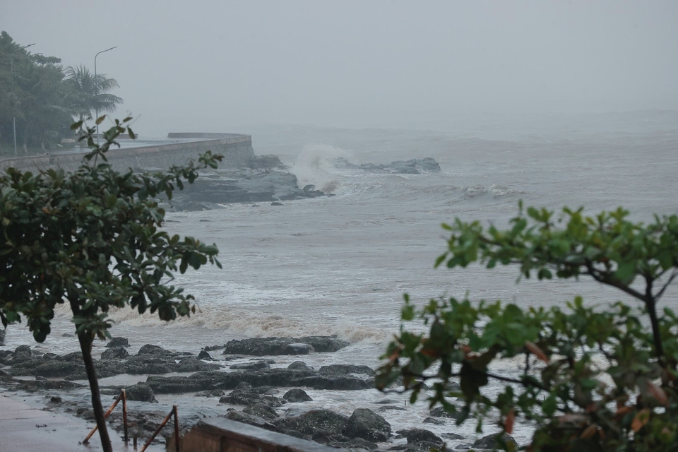 Sức gió tại bờ biển Đồ Sơn lúc 9h vào khoảng cấp 7. (Ảnh: Minh Quyết/TTXVN)