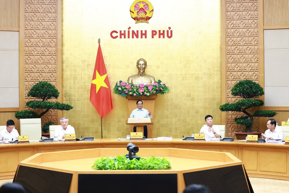 Thủ tướng Phạm Minh Chính chủ trì Phiên họp Chính phủ thường kỳ tháng 8 năm 2024. (Ảnh: Dương Giang/TTXVN)