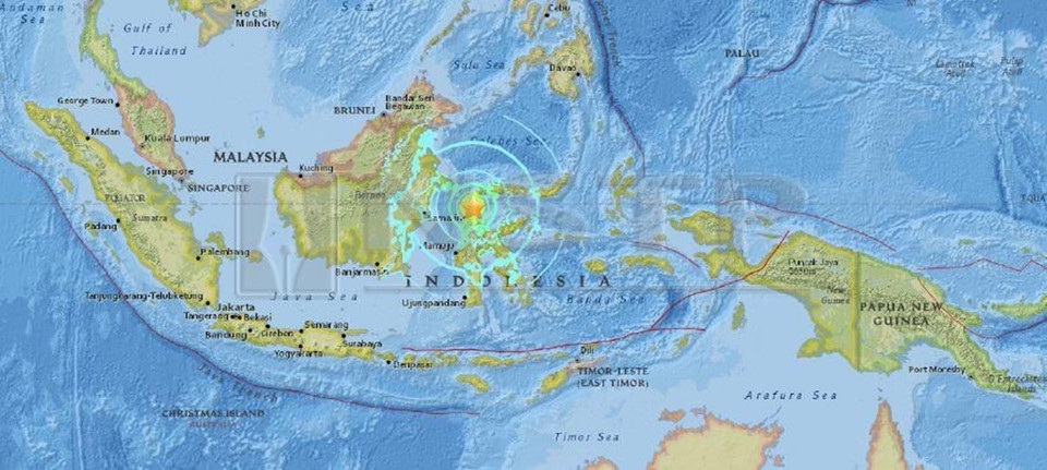 Cơ quan Khảo sát địa chất Mỹ công bố hình ảnh tâm chấn trận động đất mạnh 7,5 độ Richter gần Palu, Indonesia ngày 28/9/2018. (Ảnh: EPA/ TTXVN)