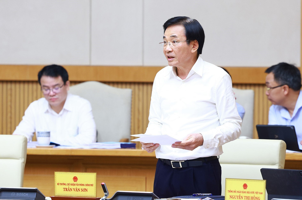 Bộ trưởng, Chủ nhiệm Văn phòng Chính phủ Trần Văn Sơn phát biểu. (Ảnh: Dương Giang/TTXVN)