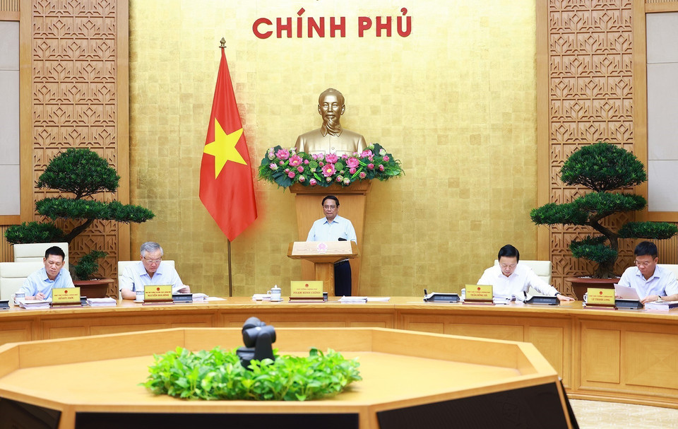 Thủ tướng Phạm Minh Chính chủ trì phiên họp Chính phủ chuyên đề về xây dựng pháp luật tháng 9 năm 2024. (Ảnh: Dương Giang/TTXVN)