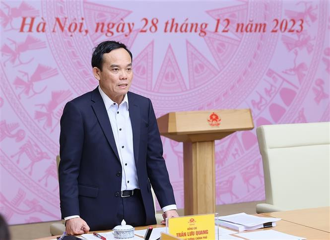 Phó Thủ tướng Trần Lưu Quang, Phó Chủ tịch thường trực Ủy ban Quốc gia về Chuyển đổi Số phát biểu. (Ảnh: Dương Giang/TTXVN)