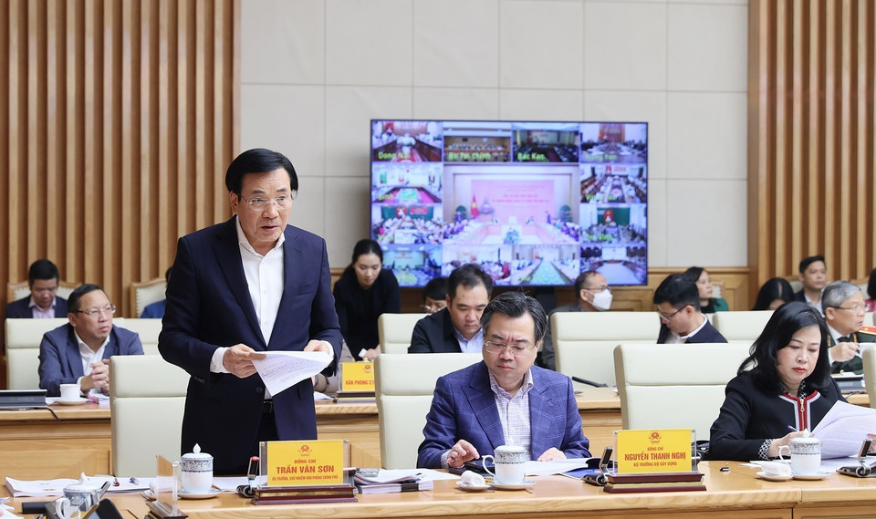 Bộ trưởng, Chủ nhiệm Văn phòng Chính phủ Trần Văn Sơn phát biểu. (Ảnh: Dương Giang/TTXVN)