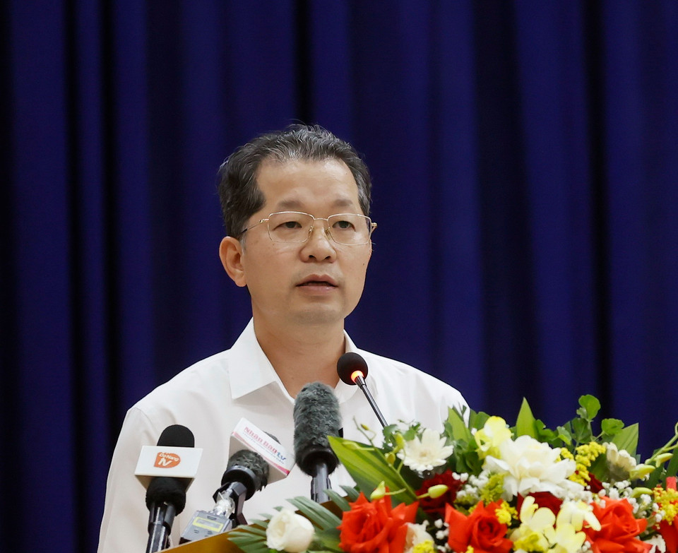 Bí thư Thành ủy Đà Nẵng Nguyễn Văn Quảng phát biểu. (Ảnh: Thống Nhất/TTXVN)