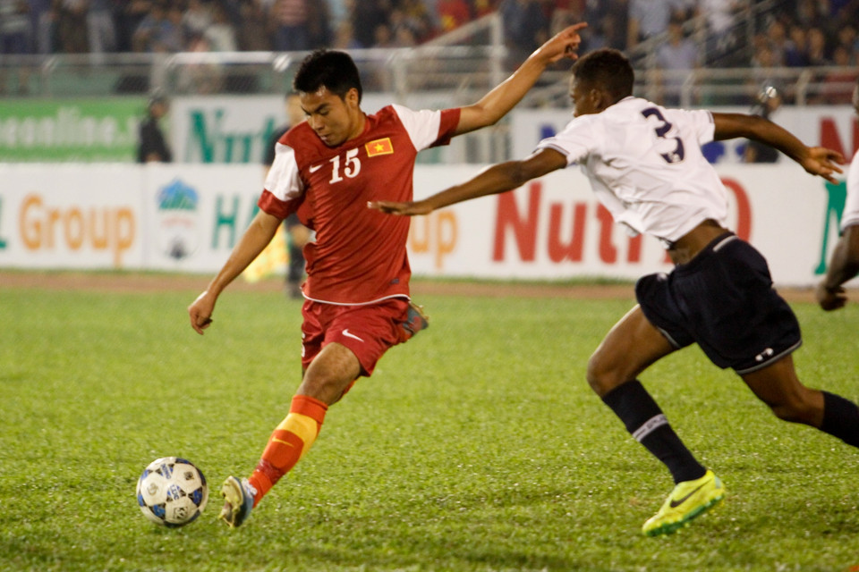 Cú dứt điểm của Đức Huy báo hiệu một trận cầu tưng bừng của U19 Việt Nam. (Ảnh: Minh Chiến/Vietnam+)