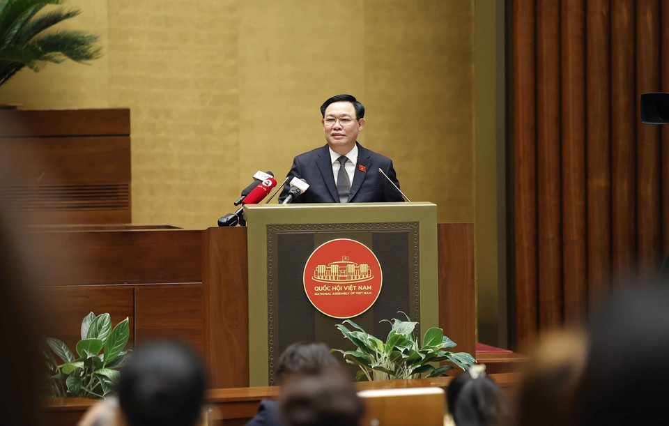 Chủ tịch Quốc hội Vương Đình Huệ phát biểu. (Ảnh: Doãn Tấn/TTXVN)