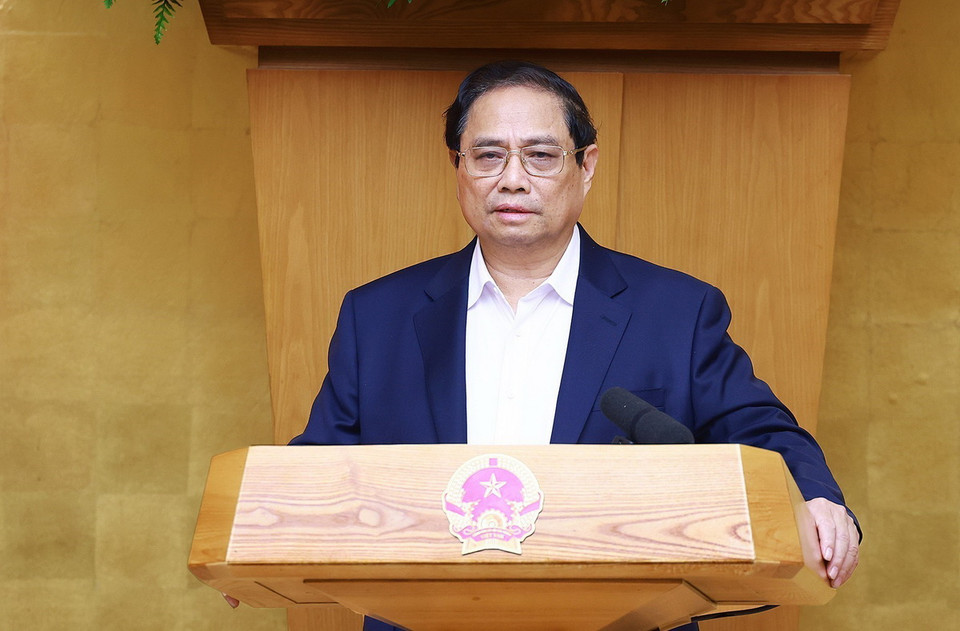 Thủ tướng Phạm Minh Chính chủ trì Phiên họp Chính phủ chuyên đề xây dựng pháp luật tháng 7 năm 2024. (Ảnh: Dương Giang/TTXVN)
