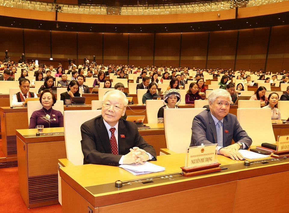 Tổng Bí thư Nguyễn Phú Trọng dự bế mạc kỳ họp thứ 6, Quốc hội khóa XV (Hà Nội, 29/11/2023). (Ảnh: Trí Dũng/ TTXVN)