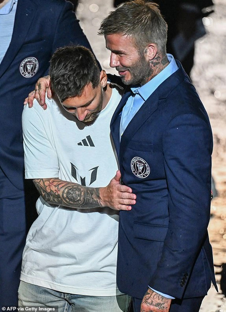 David Beckham cùng Lionel Messi, hai huyền thoại của bóng đá thế giới giờ sẽ sát cánh bên nhau. (Nguồn: Getty Images)