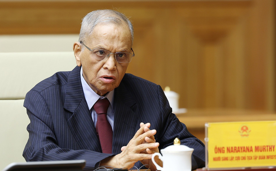 Ông Narayana Murthy - đồng sáng lập hãng phần mềm Infosys (Ấn Độ) phát biểu. (Ảnh: Dương Giang/TTXVN)