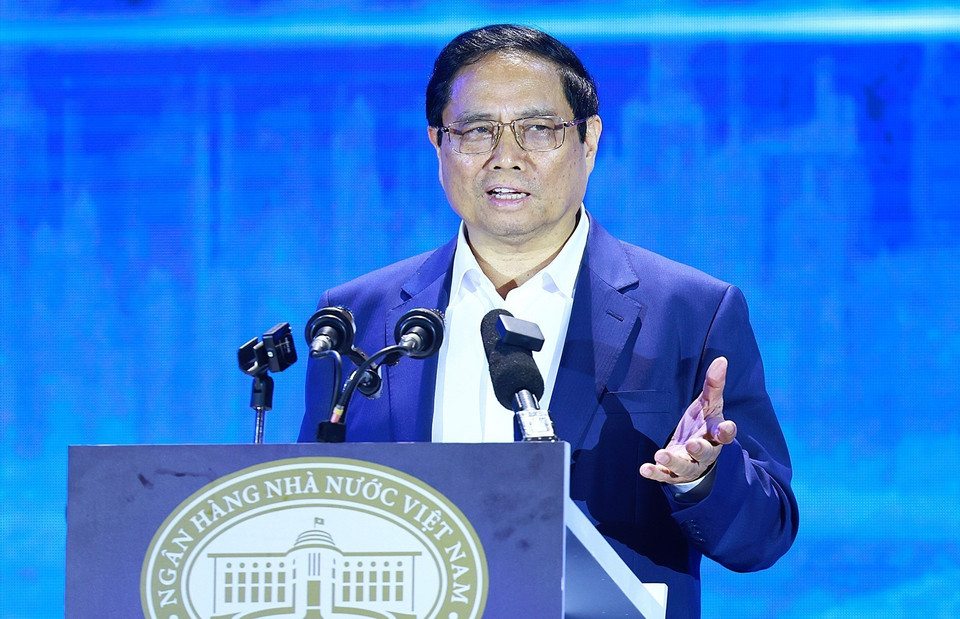 Thủ tướng Phạm Minh Chính, Chủ tịch Ủy ban Quốc gia về Chuyển đổi Số phát biểu. (Ảnh: Dương Giang/TTXVN)