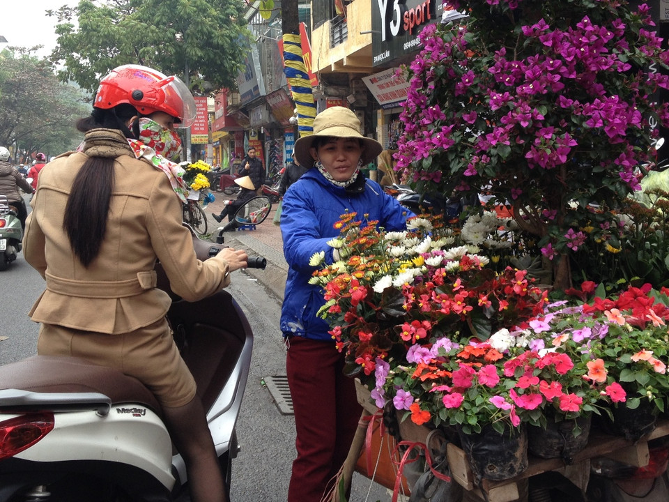Hoa cảnh cũng là món hàng không thể thiếu trong ngày Xuân. Mỗi chậu hoa có giá khoảng 30.000 đồng. (Ảnh: Linh Chi/Vietnam+)
