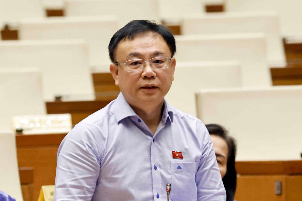 Đại biểu Quốc hội tỉnh Đồng Nai Nguyễn Công Long đặt câu hỏi chất vấn. (Ảnh: Doãn Tấn/TTXVN)