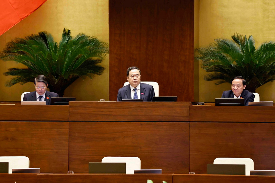 Chủ tịch Quốc hội Trần Thanh Mẫn chủ trì phiên chất vấn và trả lời chất vấn. (Ảnh: Doãn Tấn/TTXVN)