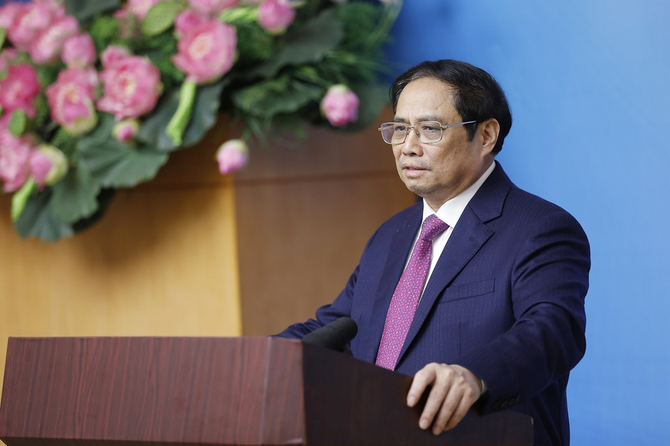 Thủ tướng Phạm Minh Chính kết luận Hội nghị Tổng kết công tác ngoại giao vaccine. (Ảnh: Dương Giang/TTXVN)