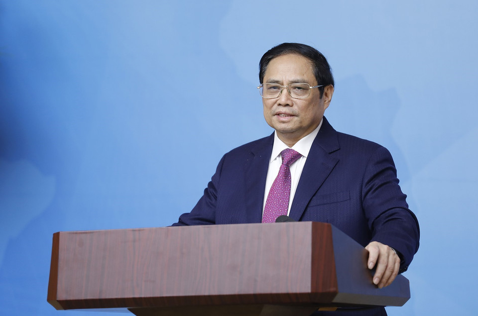 Thủ tướng Phạm Minh Chính chủ trì Hội nghị Tổng kết công tác ngoại giao vaccine. (Ảnh: Dương Giang/TTXVN)