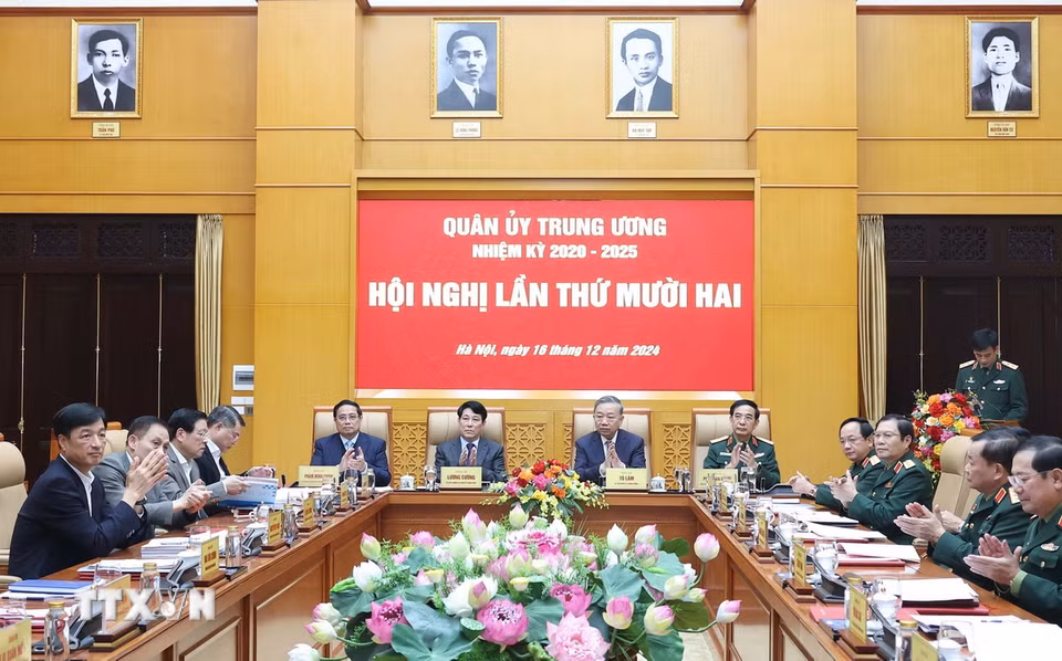 Hội nghị Quân ủy Trung ương lần thứ 12 dưới sự chủ trì của Tổng Bí thư Tô Lâm, Bí thư Quân ủy Trung ương. (Ảnh: Thống Nhất/TTXVN)