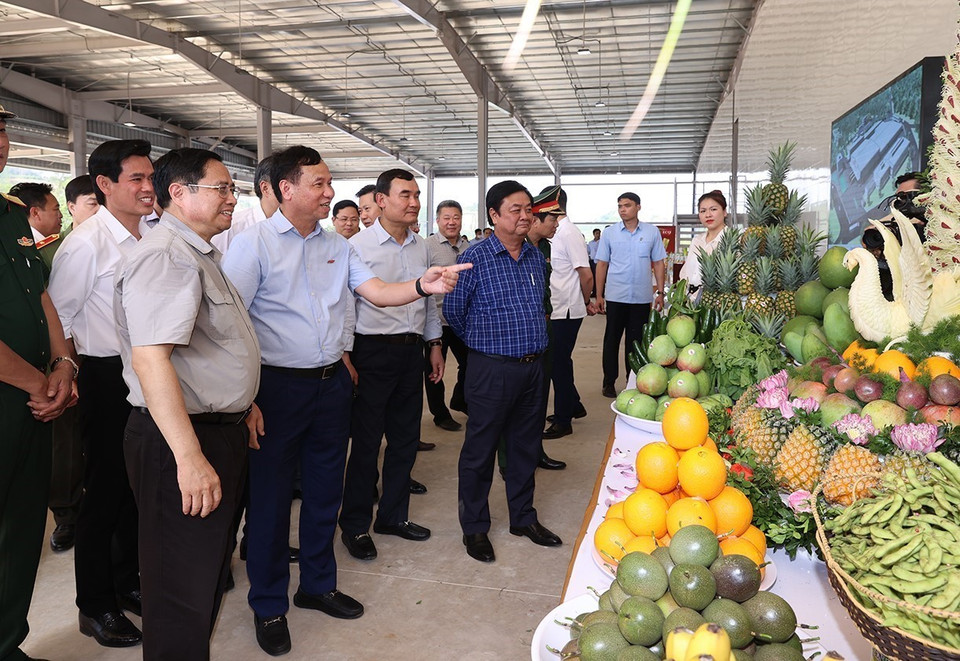Thủ tướng Phạm Minh Chính thăm Trung tâm chế biến rau quả Doveco Sơn La. (Ảnh: Dương Giang/TTXVN)