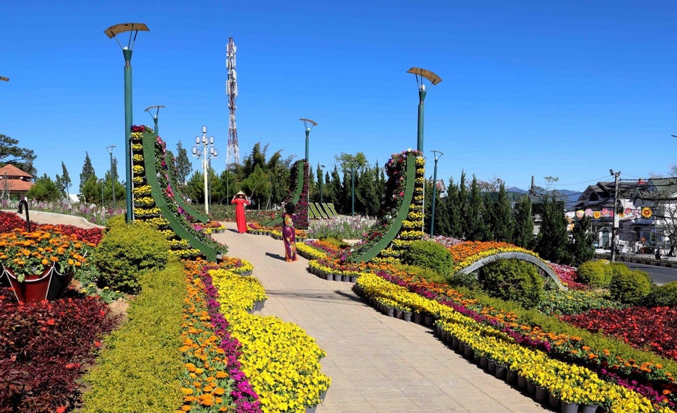 Các địa điểm công cộng được trang trí không gian hoa hấp dẫn du khách. (Ảnh: Nhật Anh/TTXVN)