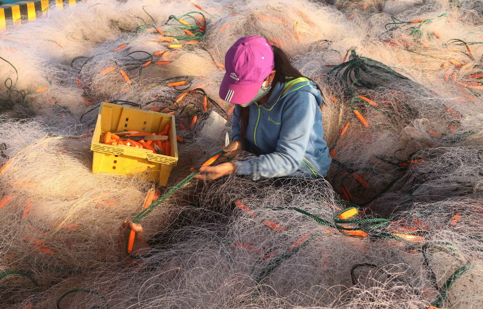 Những năm qua, nghề sản xuất lưới ngư cụ ngày càng được mở rộng và phát triển tại nhiều địa phương của tỉnh Nghệ An. (Ảnh: Nguyễn Oanh/TTXVN)