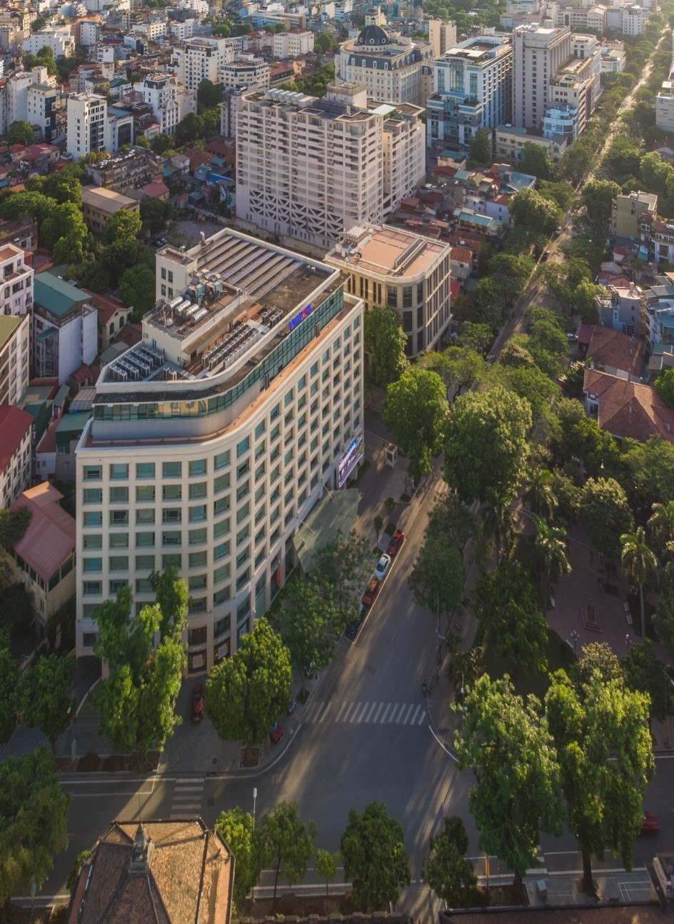 Tòa nhà Thông tấn nằm đầu trục phố Lý Thường Kiệt. (Ảnh: Phạm Tuấn Anh/TTXVN)