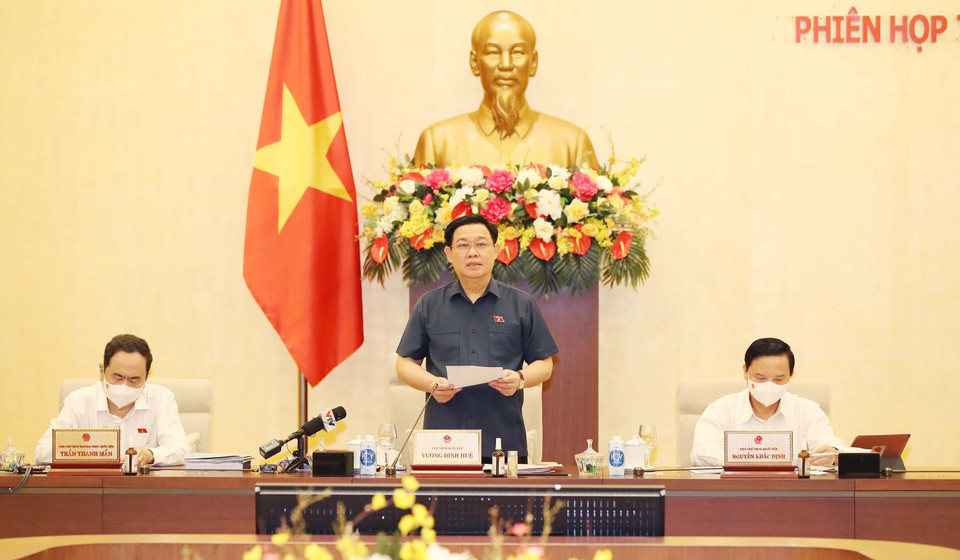 Hình ảnh Chủ tịch Quốc hội Vương Đình Huệ phát biểu khai mạc. (Ảnh: Trọng Đức/TTXVN)