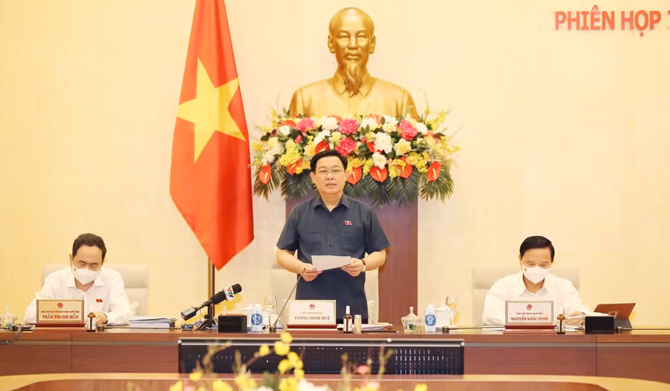 Hình ảnh Chủ tịch Quốc hội Vương Đình Huệ phát biểu khai mạc. (Ảnh: Trọng Đức/TTXVN)