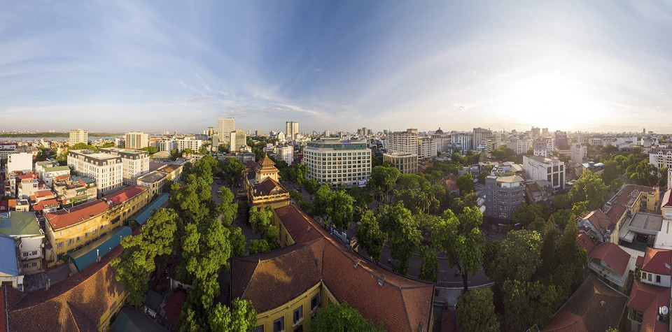 Tòa nhà Thông tấn nằm trong khu trung tâm, dưới một góc nhìn mới. (Ảnh: Phạm Tuấn Anh/TTXVN)