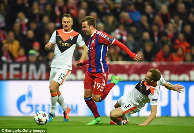 Đến phút 87, Mario Goetze ấn định chiến thắng hủy diệt 7-0 cho Bayern trước Shakhtar Donetsk.