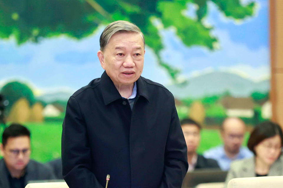 Bộ trưởng Bộ Công an Tô Lâm phát biểu. (Ảnh: Doãn Tấn/TTXVN)