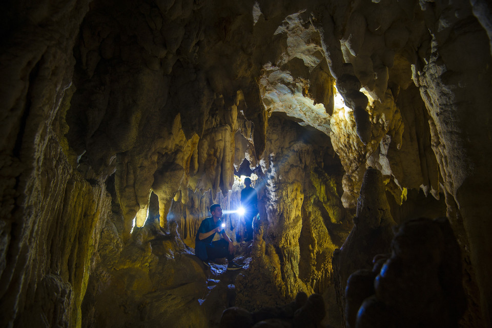 Trong động với vô vàn cột đá, nhũ đá với nhiều màu sắc và hình thù lạ tạo nên sự lung linh huyền ảo. (Ảnh: Minh Đức/TTXVN)