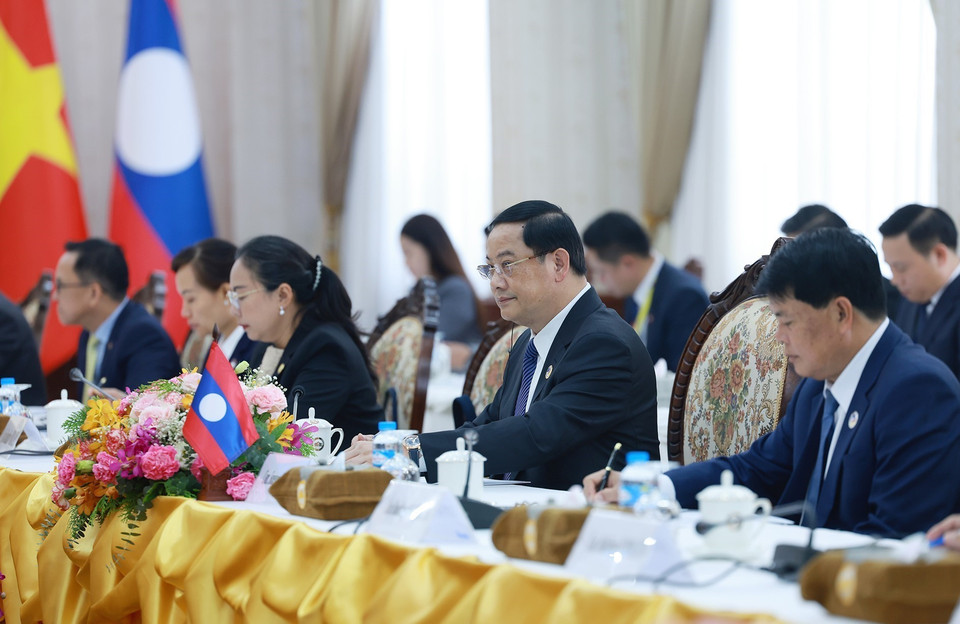 Thủ tướng Lào Sonexay Siphandone phát biểu. (Ảnh: Dương Giang/TTXVN)