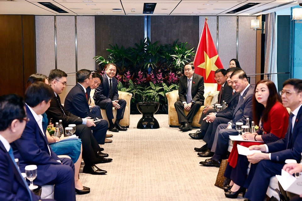 Chủ tịch Quốc hội Trần Thanh Mẫn tiếp ông Kevin Chng, Giám đốc Tài chính Tập đoàn Keppel. (Ảnh: Doãn Tấn/TTXVN)