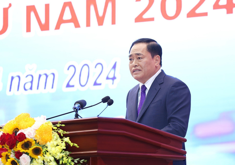 Chủ tịch Ủy ban Nhân dân tỉnh Lạng Sơn Hồ Tiến Thiệu phát biểu khai mạc Hội nghị công bố quy hoạch tỉnh Lạng Sơn. (Ảnh: Dương Giang/TTXVN)