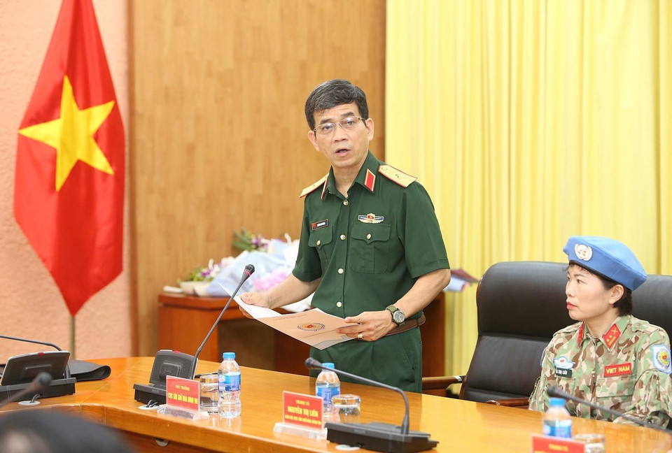 Thiếu tướng Hoàng Kim Phụng, Cục trưởng Cục Gìn giữ hòa bình Việt Nam phát biểu. (Ảnh: Dương Giang/TTXVN)