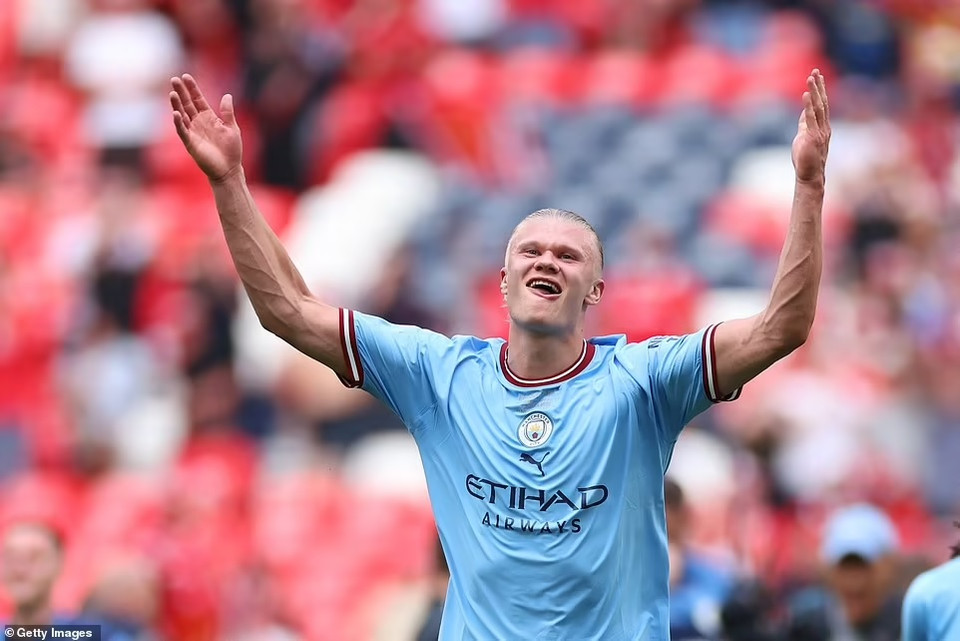 Niềm vui của Erling Haaland sau trận chung kết FA Cup đầu tiên trong sự nghiệp. (Nguồn: Getty Images)