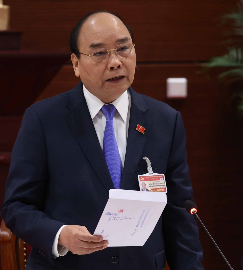 Thủ tướng Nguyễn Xuân Phúc phát biểu tại phiên họp. (Ảnh: Thống Nhất/TTXVN)