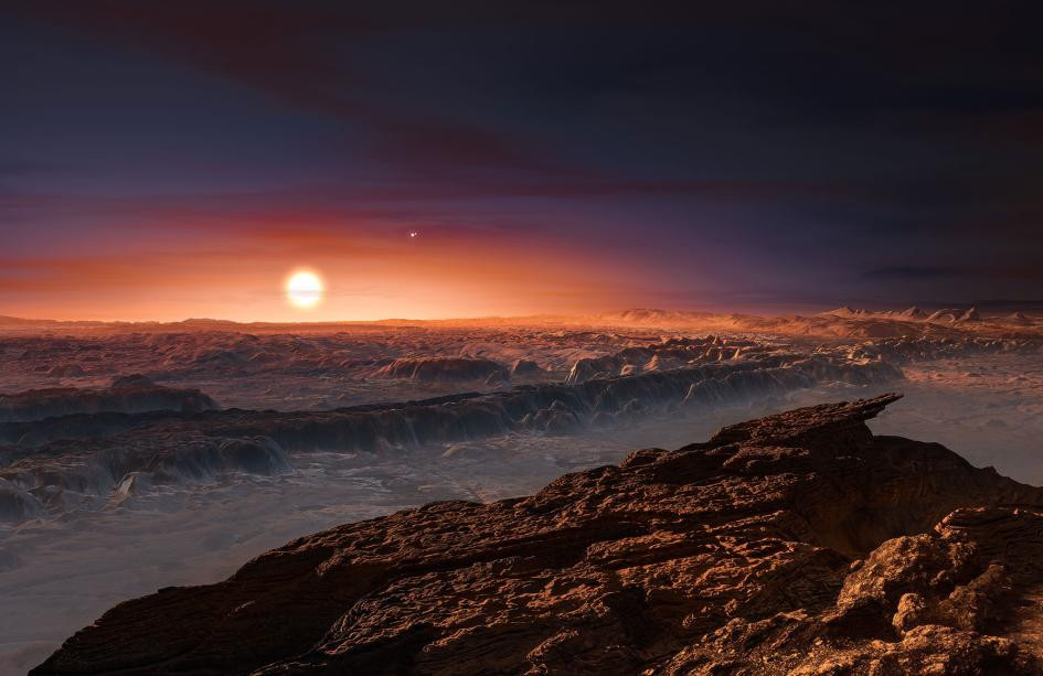Hình minh họa hành tinh Proxima b có quỹ đạo quay quanh ngôi sao Cận Tinh. Ngày 24/8, các nhà thiên văn quốc tế xác nhận họ đã phát hiện ra một hành tinh di chuyển xung quanh Proxima Centauri, ngôi sao gần trái đất nhất trong dải Ngân hà. Theo CNN, hành tinh thể rắn có tên Proxima b có kích thước lớn gấp 1,3 lần trái đất, di chuyển quanh Proxima Centauri một vòng trong 11,2 ngày. Proxima b nằm ở vị trí chỉ cách hệ mặt trời của chúng ta khoảng 4,2 năm ánh sáng. (Nguồn: Nat Geo)